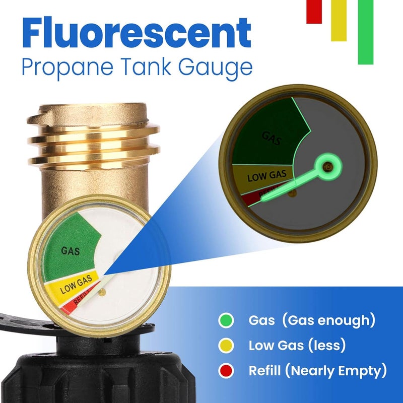 Aekops Propane Tank Gauge Level Indicator for 20lb Tanks, Propane Pressure Gauge with Leak Detector for BBQ Gas Grill, RV, Heater, Fire Pit, QCC Type1 Inlet, Solid Brass, 2 Pack - Image 2